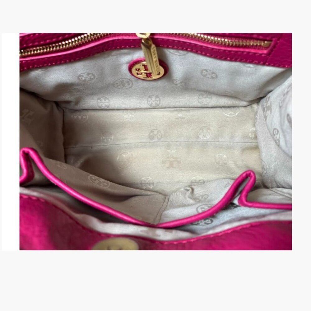 Tory Burch Ella   PM Party Host Pick   Small Leather and Canvas Tote Magenta EUC - Picture 9 of 14
